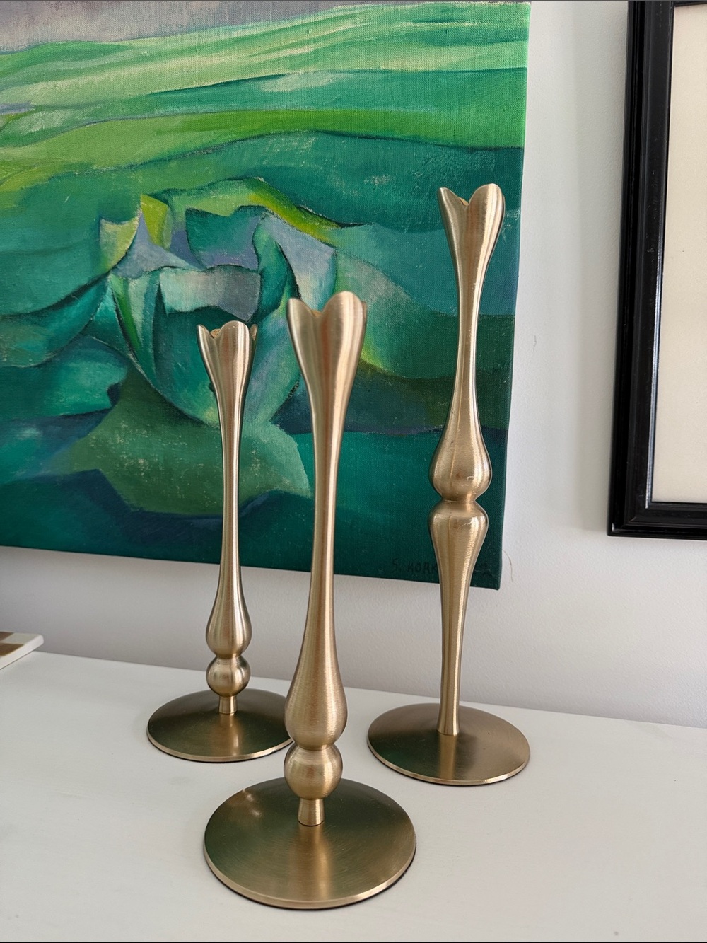 Anthropologie Marizia Tulip-Top Metal Tapered Candlestick Holders (Set of 3)